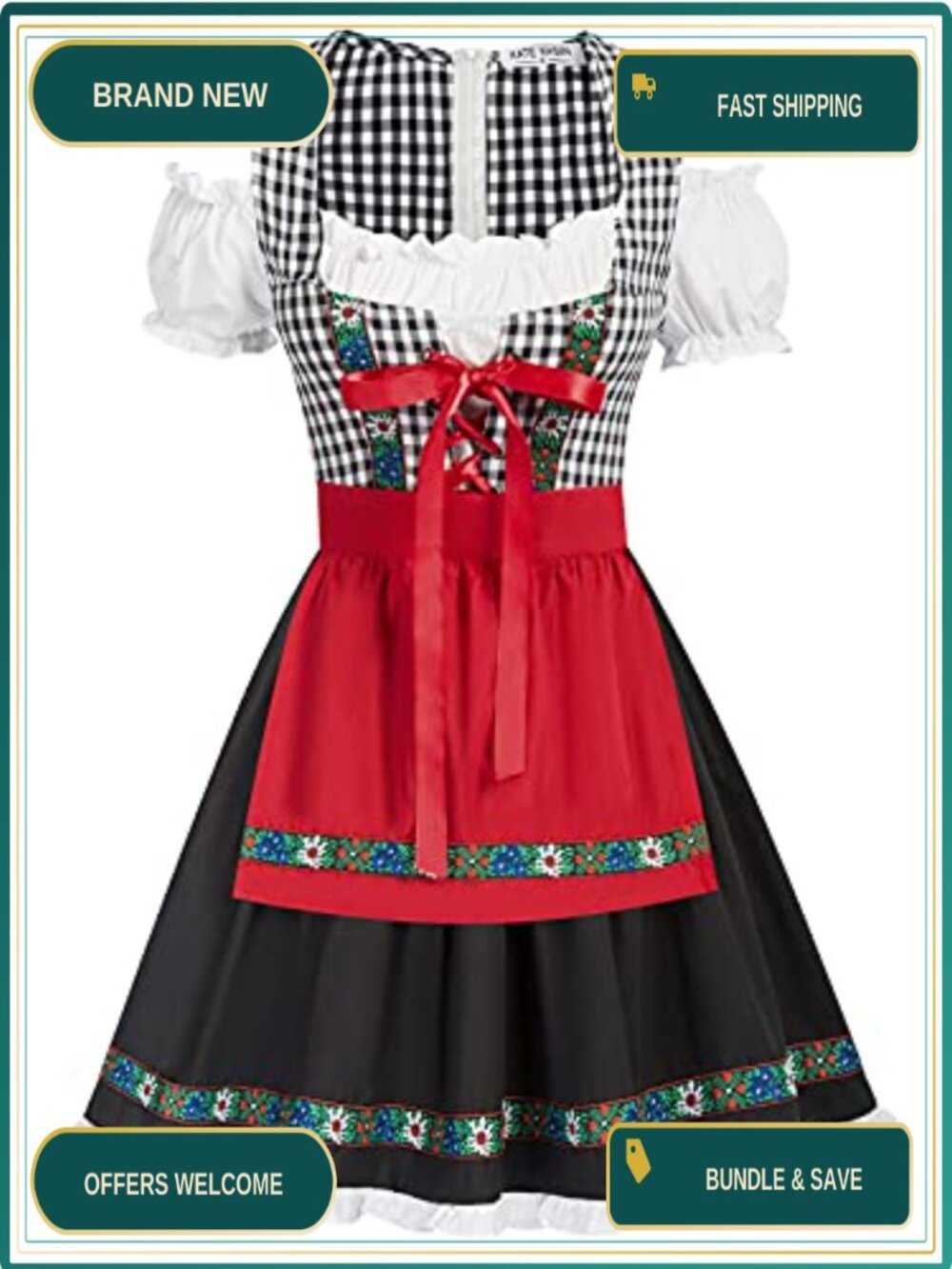 Dirndl Dress Oktoberfest Bavarian Beer Maid Costume Detachable Apron